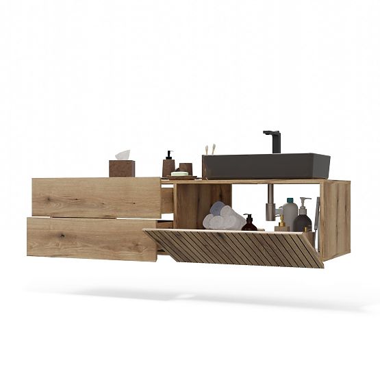 ARMADIETTO SOTTO LAVABO TIGO 1D2S ROVERE EVOKE 140 CM 2 CASSETTI PANNELLO FRONTALE SCANALATO SOSPESO