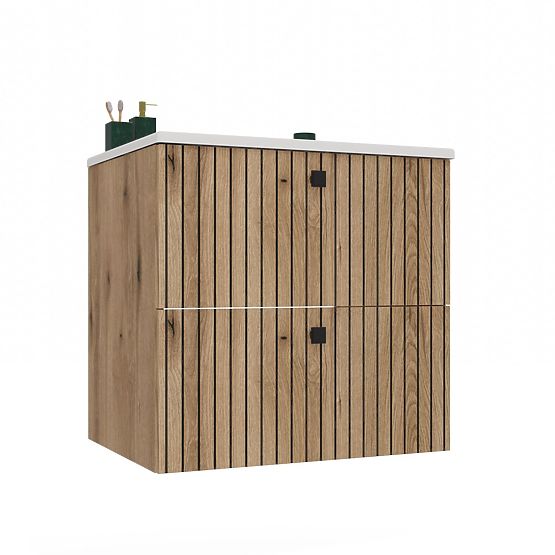 ARMADIETTO SOTTO LAVABO TIGO 60 2S ROVERE EVOKE PANNELLO FRONTALE SCANALATO + LAVABO