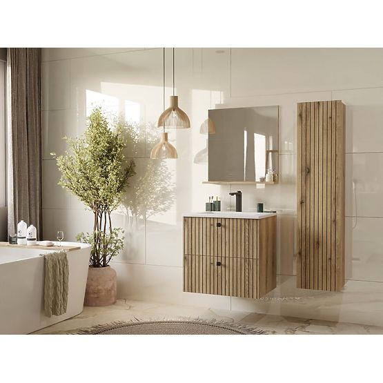 ARMADIETTO SOTTO LAVABO TIGO 60 2S ROVERE EVOKE PANNELLO FRONTALE SCANALATO + LAVABO