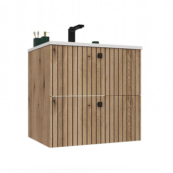 ARMADIETTO SOTTO LAVABO TIGO 60 2S ROVERE EVOKE PANNELLO FRONTALE SCANALATO + LAVABO