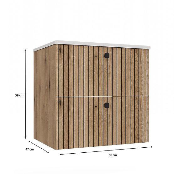 ARMADIETTO SOTTO LAVABO TIGO 60 2S ROVERE EVOKE PANNELLO FRONTALE SCANALATO + LAVABO