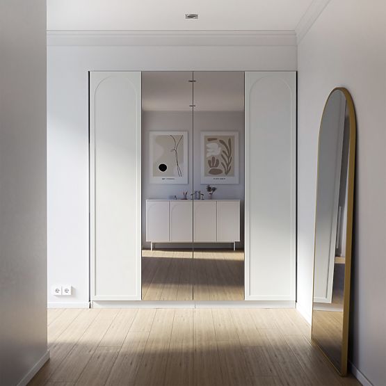 Armadio a quattro ante Neroli, arco/specchio, bianco