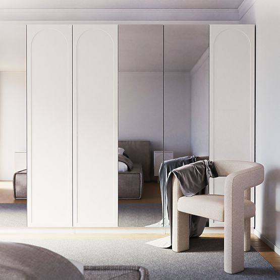 Armadio a quattro ante Neroli, arco/specchio, bianco