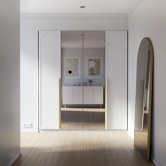 Armadio a quattro ante Neroli, arco/specchio, bianco