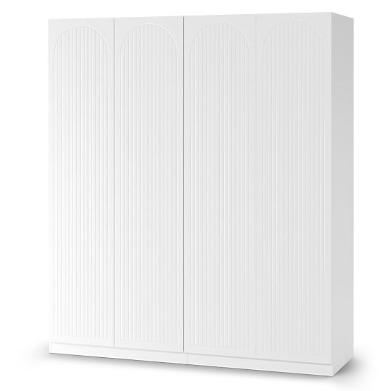 Armadio a quattro ante Neroli, scanalature ad arco, bianco