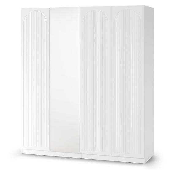 Armadio a quattro ante Neroli, scanalature ad arco/specchio, bianco