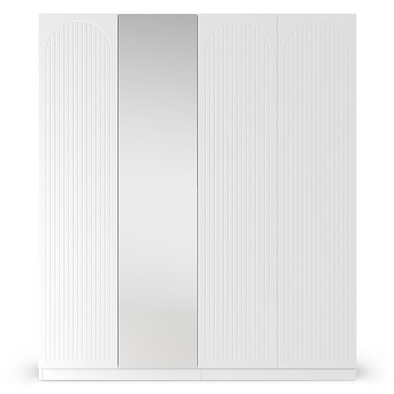 Armadio a quattro ante Neroli, scanalature ad arco/specchio, bianco