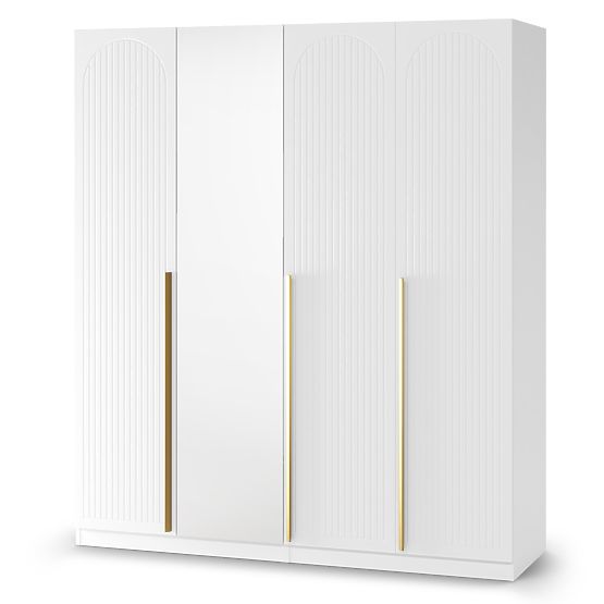 Armadio a quattro ante Neroli, scanalature ad arco/specchio, bianco