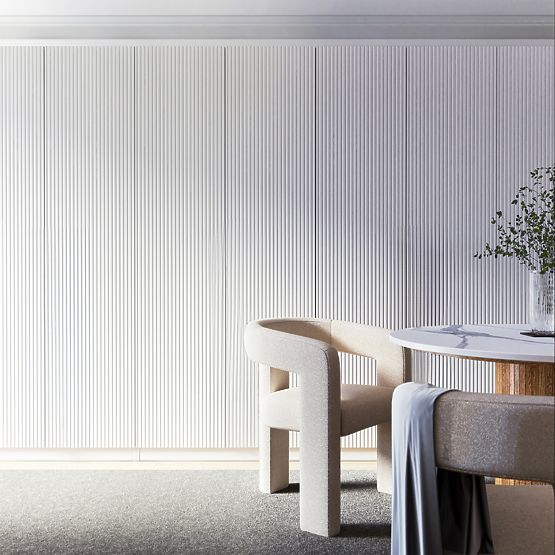 Armadio a quattro ante Neroli, scanalature semplici, bianco