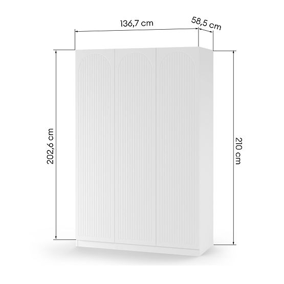 Armadio a tre ante Neroli, scanalature ad arco, bianco