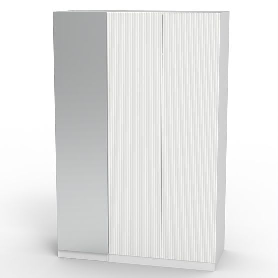 Armadio a tre ante Neroli, specchio/scanalature semplici, bianco
