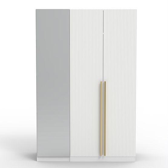Armadio a tre ante Neroli, specchio/scanalature semplici, bianco