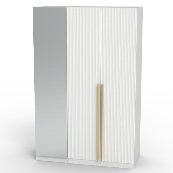 Armadio a tre ante Neroli, specchio/scanalature semplici, bianco