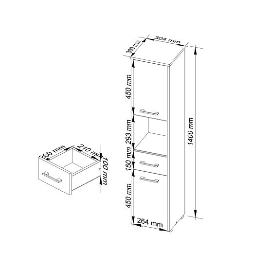 ARMADIO DA BAGNO A COLONNA FIN 2D 1SZ 1W 140cm PK ARTISAN / BIANCO