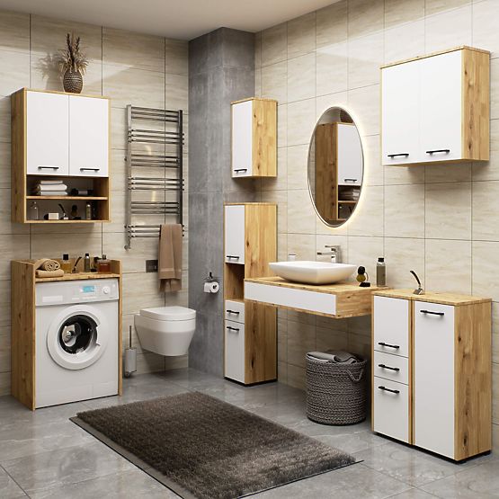 ARMADIO DA BAGNO A COLONNA FIN 2D 1SZ 1W 140cm PK ARTISAN / BIANCO