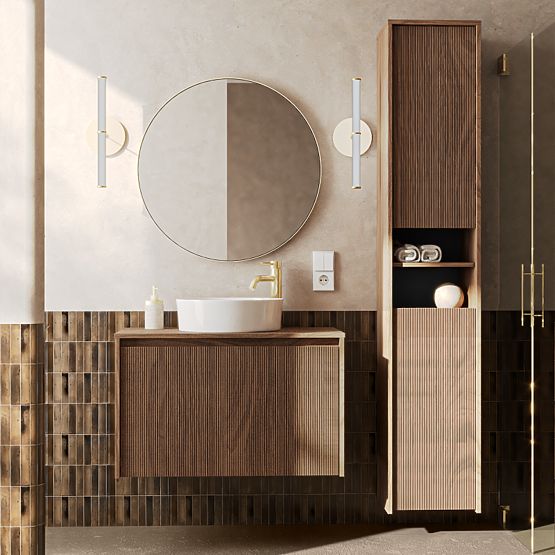 Armadio da bagno, colonna alta Pezzo noce, scanalato