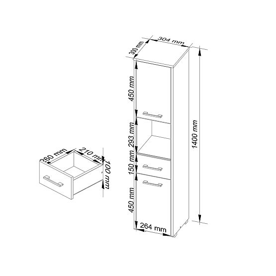 ARMADIO DA BAGNO COLONNA FIN 2D 1SZ 1W 140cm PK CAPPUCCINO LUCIDO