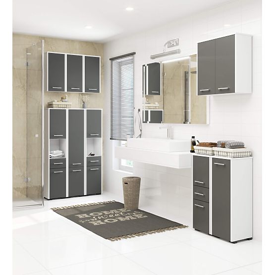 ARMADIO DA BAGNO FIN COLONNA 30 2D 1SZ 1W 140cm PK BIANCO / GRIGIO