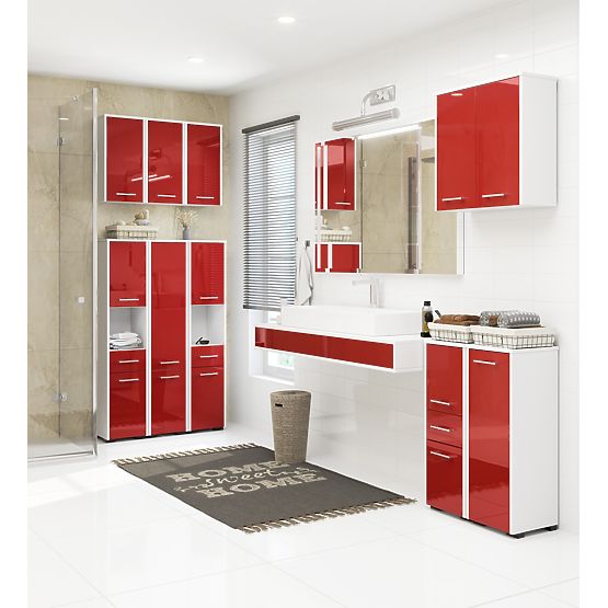 ARMADIO DA BAGNO FIN COLONNA 30 2D 1SZ 85cm LUCIDO ROSSO