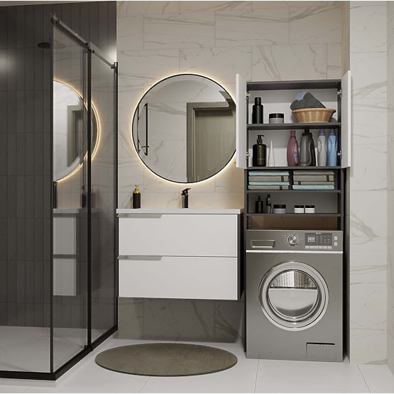 Armadio da Bagno sopra Lavatrice POLA DK ANTRACITE BIANCO Colonna Scaffale 180X64X30