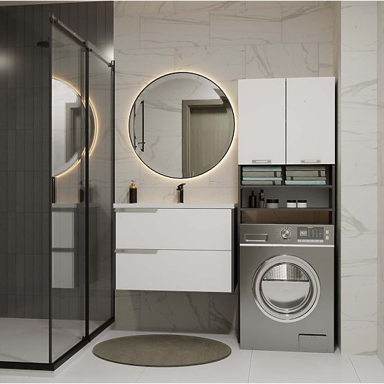 Armadio da Bagno sopra Lavatrice POLA DK ANTRACITE BIANCO Colonna Scaffale 180X64X30