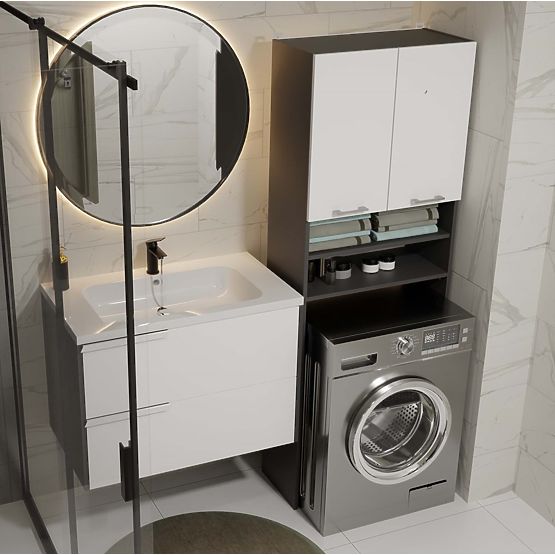 Armadio da Bagno sopra Lavatrice POLA DK ANTRACITE BIANCO Colonna Scaffale 180X64X30