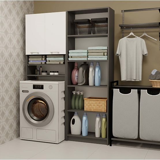 Armadio da Bagno sopra Lavatrice POLA DK ANTRACITE BIANCO Colonna Scaffale 180X64X30