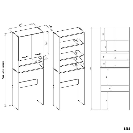 Armadio da Bagno sopra Lavatrice POLA DK ANTRACITE BIANCO Colonna Scaffale 180X64X30