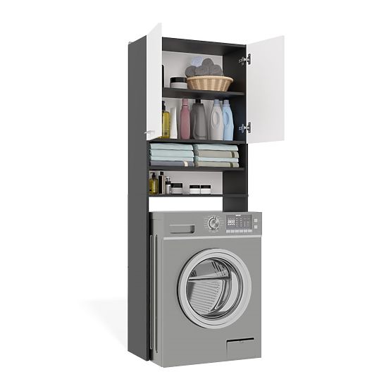 Armadio da Bagno sopra Lavatrice POLA DK ANTRACITE BIANCO Colonna Scaffale 180X64X30