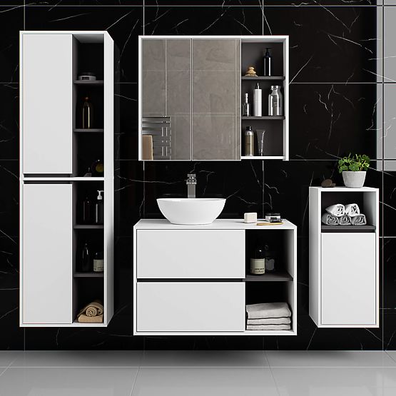 ARMADIETTO DA BAGNO SOSPESO VAMI W50 2D 6P BIANCO / GRIGIO GRAFITE