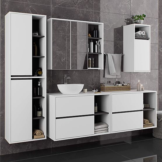 ARMADIO DA BAGNO SOSPESO VAMI W50 2D 6P BIANCO / GRIGIO GRAFITE