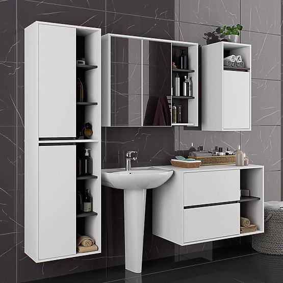 ARMADIO DA BAGNO SOSPESO VAMI W50 2D 6P BIANCO / GRIGIO GRAFITE