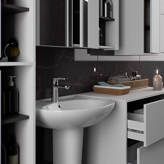 ARMADIO DA BAGNO SOSPESO VAMI W50 2D 6P BIANCO / GRIGIO GRAFITE