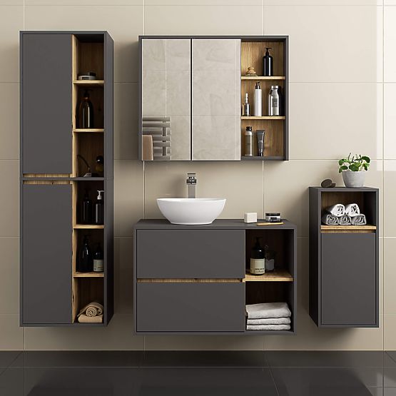 ARMADIO DA BAGNO SOSPESO VAMI W50 2D 6P GRAFITE GRIGIO / ROVERE ARTISAN