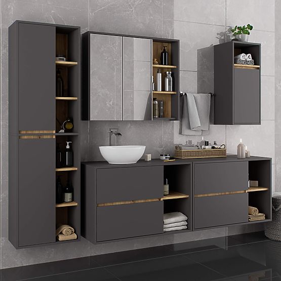 ARMADIO DA BAGNO SOSPESO VAMI W50 2D 6P GRAFITE GRIGIO / ROVERE ARTISAN