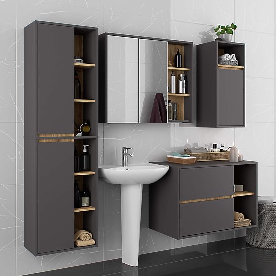 ARMADIO DA BAGNO SOSPESO VAMI W50 2D 6P GRAFITE GRIGIO / ROVERE ARTISAN