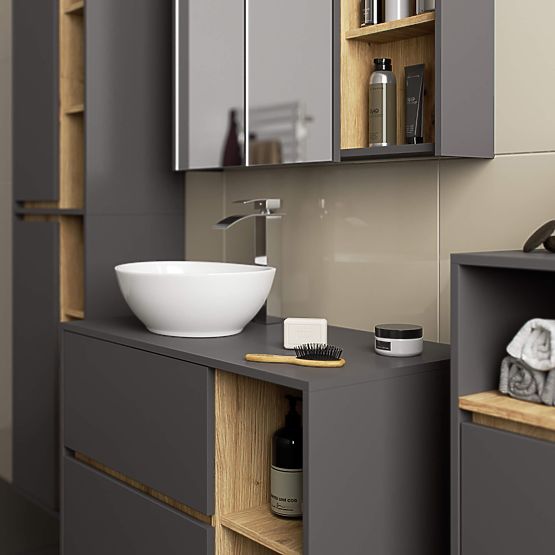 ARMADIO DA BAGNO SOSPESO VAMI W50 2D 6P GRAFITE GRIGIO / ROVERE ARTISAN