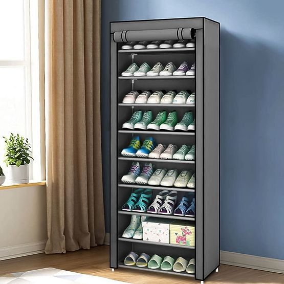 Armadio in tessuto con ripiani per vestiti e scarpe