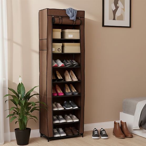 Armadio in tessuto per scarpe Lea - marrone scuro
