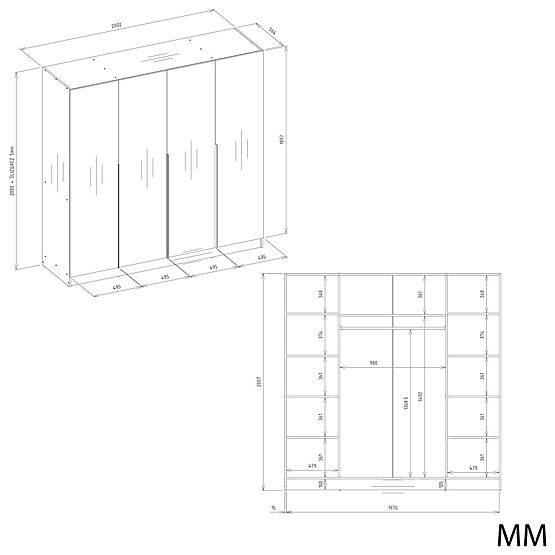 ARMADIO SENSO 4D 200 CM 4 ANTE MANIGLIE DORATE PER SOGGIORNO CAMERA DA LETTO CASHMERE BEIGE