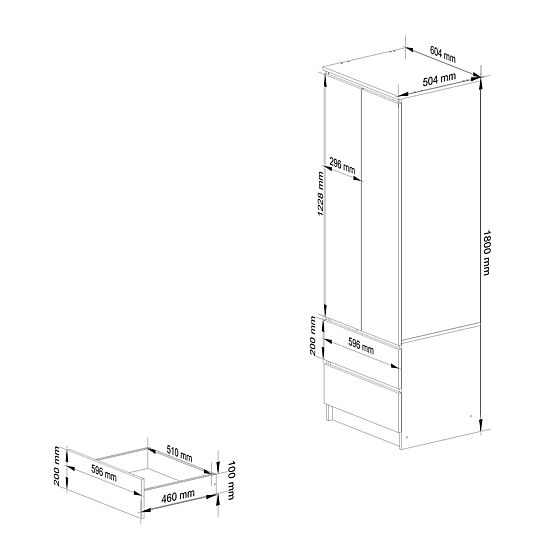 ARMADIO STAR S 60 cm 2 ANTE 2 CASSETTI SONOMA / BIANCO