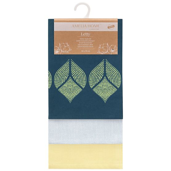 Asciugamano da cucina LETTY colore giallo motivo stampato stile moderno classico 50x70 ameliahome