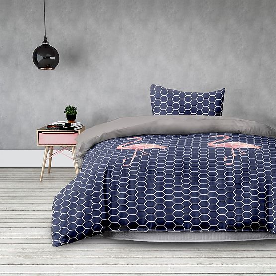 Biancheria da letto BASIC - AMELIAHOME colore blu scuro con stampa motivo animale stile moderno 155x