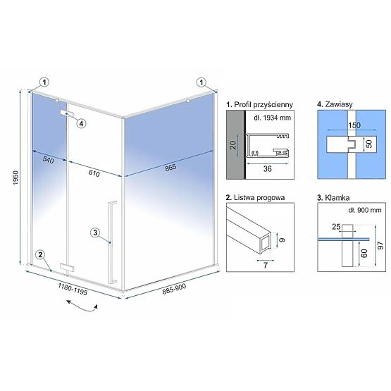 Box doccia angolare Rea Fargo 120x90 Oro