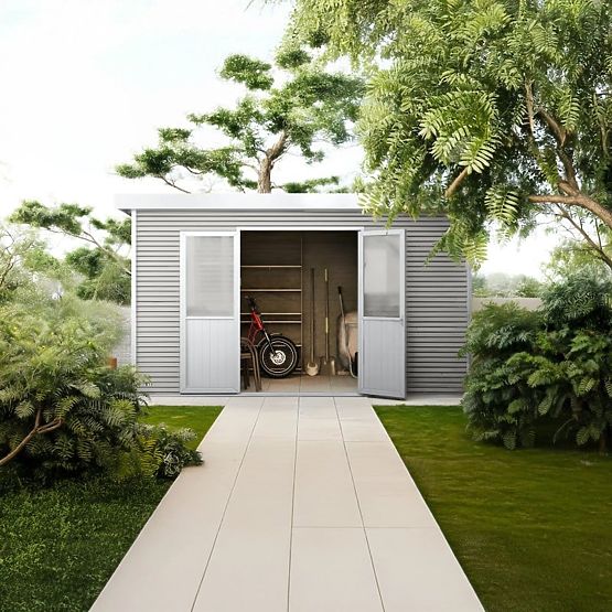 Casetta da giardino Ardena 4x3 m 12 m², grigio scuro, legno composito, alluminio, facile montaggio