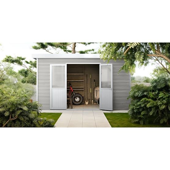 Casetta da giardino Ardena 4x3 m 12 m², grigio scuro, legno composito, alluminio, facile montaggio
