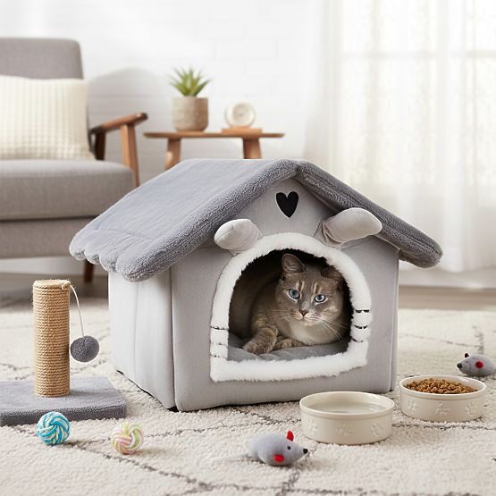 Casetta in peluche per gatti JASPER grigia
