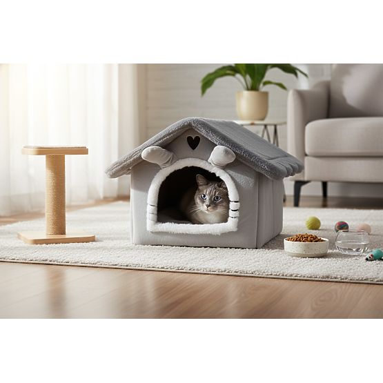 Casetta in peluche per gatti JASPER grigia