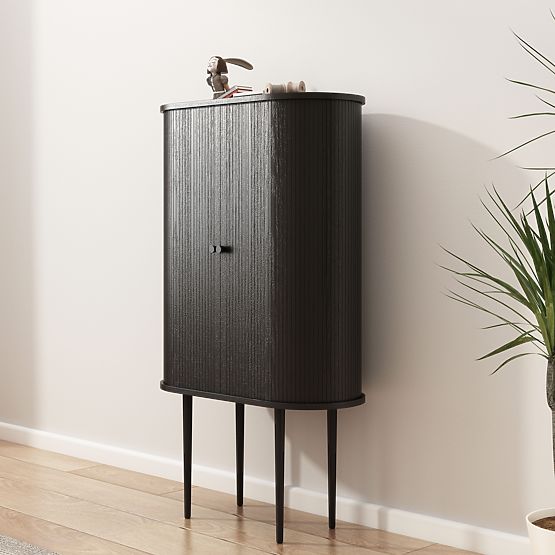 Cassettiera alta Clemente con lamelle, nera