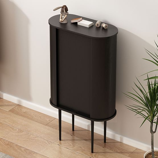 Cassettiera alta Clemente con lamelle, nera